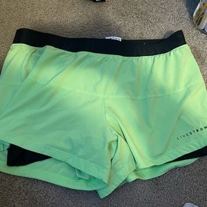 bright green NIKE DRI-FIT running shorts with attached shorts inside!!